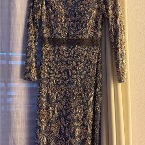 Mac Duggal Gold Sequin Long Sleeve Dress